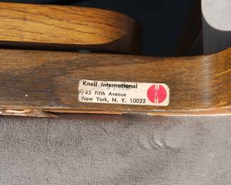 Sticker on one the four Knoll bentwood chairs, with original Knoll International sticker, July 21, 1978