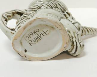 Bottom view of the Jim Rumph 1980 Pottery Mind Circus Unicorn Pitcher Rare Signed