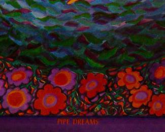 Detail of another copy of "Pipe Dreams" by East Totem West, part of "The Overprints" made in the late 1960s/early 1970s by Joe McHugh, Nick Nickolds, and Sätty, screen-printed blacklight posters