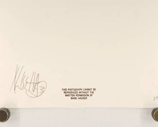 Detail of the back of a print, Marc Hauser Photography, 30 Photographs Box Collection, 1993, limited edition 23/100, each silver gelatin black + white photograph is embossed