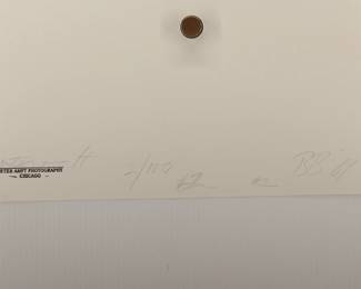 Back of signed Peter Amft black + white silver gelatin photograph, BB King '69, another image of "I am Lucille" guitar, Peter Amft Photography Chicago, Numbered edition 2/100