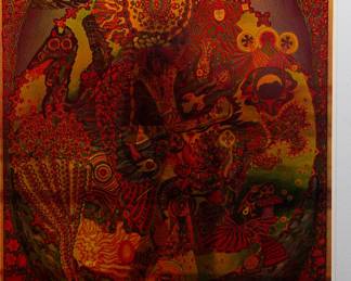 Overprint of "Pipe Dreams" copyright East Totem West and "Glamorous Sandy" by Celestial Arts part of "The Overprints" made in the late 1960s/early 1970s by Joe McHugh, Nick Nickolds, and Sätty, screen-printed blacklight posters