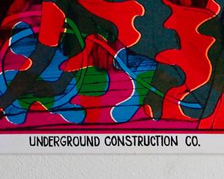 Detail of overprint of "White Rabbit" by East Totem West, and "Under Construction Co." copyright 1968 by Celestial Arts No. 8, part of "The Overprints" made in the late 1960s/early 1970s by Joe McHugh, Nick Nickolds, and Sätty, screen-printed blacklight posters