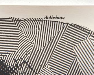 Detail of "The Wild Animals" screen print, designer's mark at top right reads "delicious"