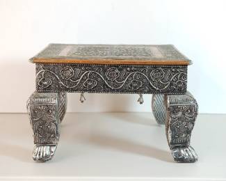 OrnateIndian aluminum and hammered copper covered Chowki or Bajoth