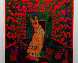 Another copy of overprint of "White Rabbit" by East Totem West, and "Top This" copyright 1970 by Celestial Arts CA37, part of "The Overprints" made in the late 1960s/early 1970s by Joe McHugh, Nick Nickolds, and Sätty, screen-printed blacklight posters