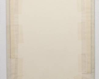 Back of Robert Amft print of Jean-Baptiste Martin's "The Stables Viewed from the Château at Versailles" with a larger-than-life dog, signed RA '79 at bottom left, c.1979