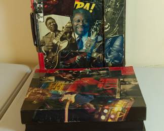 Pair of Peter Amft portfolio boxes collaged by the artist featuring Chicago Blues musicians