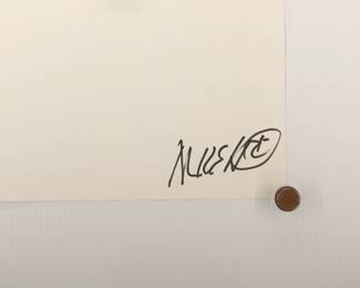 Back of Untitled clown through a magnifying glass, signed Marc Hauser black + white silver gelatin photograph