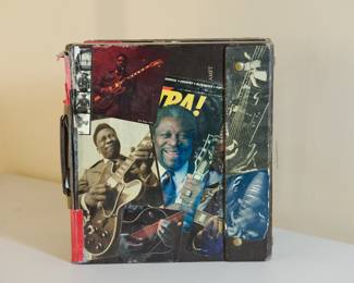Detail of second Peter Amft portfolio boxes collaged by the artist featuring Chicago Blues musicians