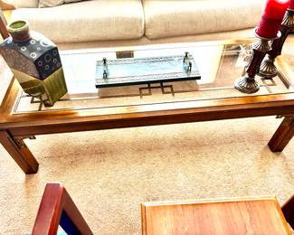 Vintage wood and glass coffee table