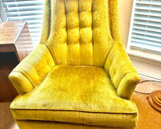 Pair of chartreuse vintage velvet chairs
