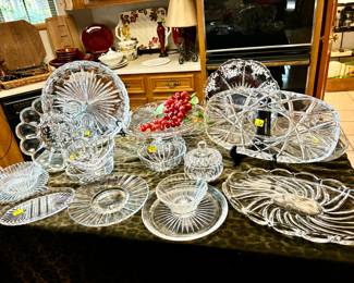 Assorted glass serving pieces