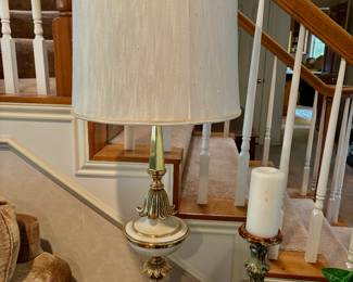 Tall vintage white and gold lamp