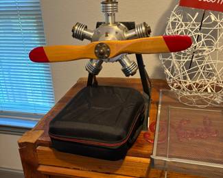 Model airplane motor on stand