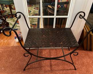 Pair of metal and rattan benches