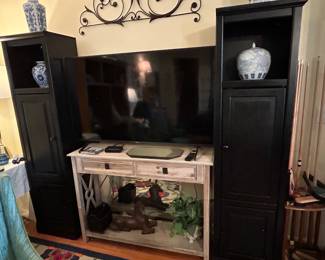 Pair of black cabinets, separate console table (tv is not for sale)