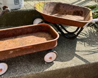 Vintage mini wagon and wheelbarrow