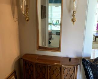 #50	Wood Entry Cabinet w/mirror w/2 doors - 40x12x29   Mirror   17x47	 $125.00 			
