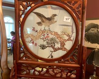 #175	Asian Wood Stand with Silk Embroidery Bird 14x18	 $45.00 			
