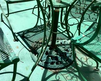 #82	Green Wrought Iron Round Glass top Table w/4 chairs - 42x30 w/umbrella Stand	 $200.00 			
