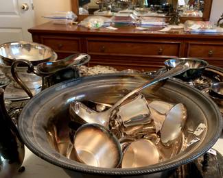 #240	Silver Plate Punch Bowl with 10 Cups and Ladle	 $25.00 			

