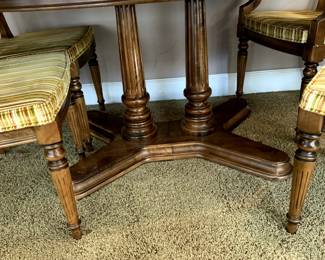 #26	Ethan Allen Table w/3 leaves & 6 chairs (1 captains chair) double pedestal table - 51-96x42x29 w/pads	 $220.00 			
