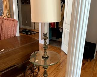 #19	Brass w/glass Table Floor Lamp - Super Heavy w/marble base - 23x18	 $100.00 			
