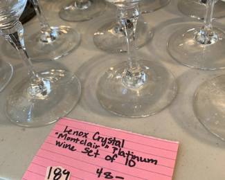 #189	Lenox Crystal Montclair Platinum Wine Set of 10	 $48.00 			
