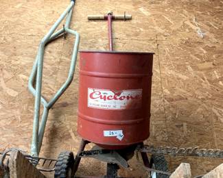 #108	Cyclone Seed Spreader on Wheels	 $25.00 			
