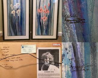 Pair 16 x 30 Original Signed framed Watercolours by Rosemary Tapia w/paperwork on back
