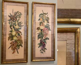 Pair Bamboo Framed Watercolors signed Panel Adams