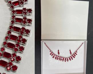 Fashion Red Crystal Choker & Matching Earrings