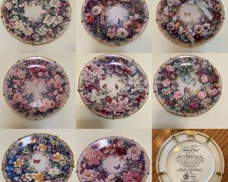 The Bradford Exchange Floral Greetings by Lena Liu Set of 8 Porcelain Numbered Floral Plates