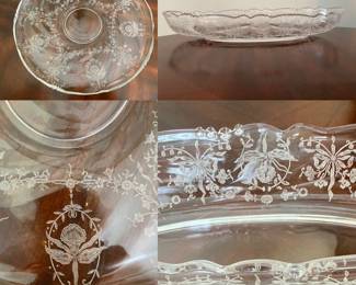 Heisey, Orchid Etch No. 507, 13 5/8", Torte Plate, made 1940-57 & Matching Celery Dish