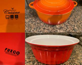 Orange Enameled Nouvelle Cuisine Large Dutch Oven