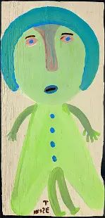 Mose Tolliver "Woman in Green Dress" Outsider Folk Art Painting on Wood Panel #1
