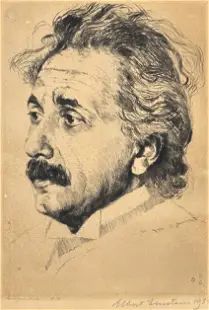 Hermann Struck "Portrait of Albert Einstein" Signed 1931 Drypoint Etching Framed Print
