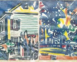 Fiske Boyd "Abstract Fauvist Town" 1950 Pencil Signed Original Drawing PAIR
