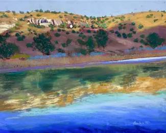 Auclair Artist Signed Western Landscape Oil Pastel Loose Painting

