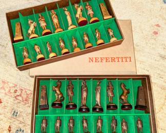 Scarce Anri Nefertiti chess set pieces, hand carved wood