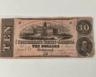 1862 Confederate $10 Note