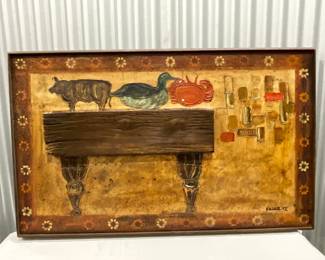 Unique Mid Century mixed Media Art - Russell 1972