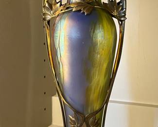 Loetz, Extraordinary Vase, Tricolor  Metal Mount, ca 1901
