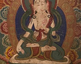 Himalayan Art Resources
Buddhist Deity: Sarasvati mid 1800s framed hand painted silk panel