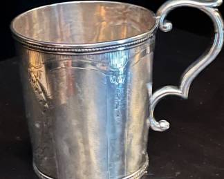 Large child’s tankard inscribed “To Mary” in solid COIN SILVER.