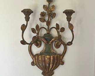 Fine old hand painted gesso and gilt wood Italian sconce circa 1940