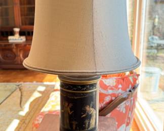 Vintage Tole Table Lamp with Angel Murals. Photo 1 of 3.