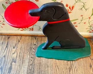 Black Lab Holding Frisbee Side Table. Photo 2 of 2.