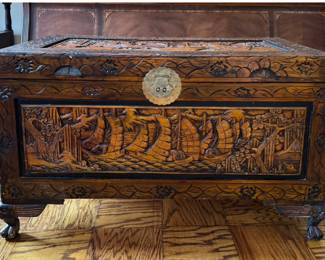 Hand-Carved Trunk. Measures 40” W x 20” D x 24” H. Photo 1 of 5.
